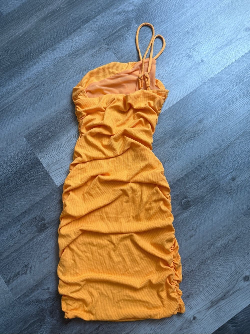 Princess Polly Reece Mini Dress NEW Orange Ribbed Ruched Bodycon - Picture 7 of 12